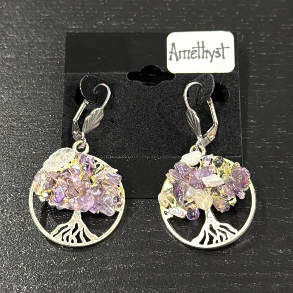 Amethyst Stone Tree Earrings